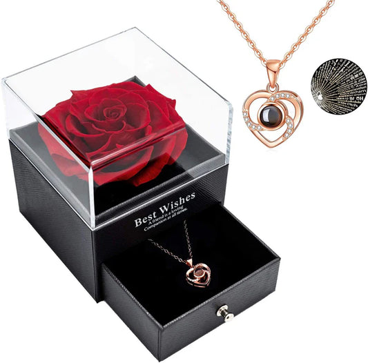 Collar Amor Eterno + Caja De Rosas